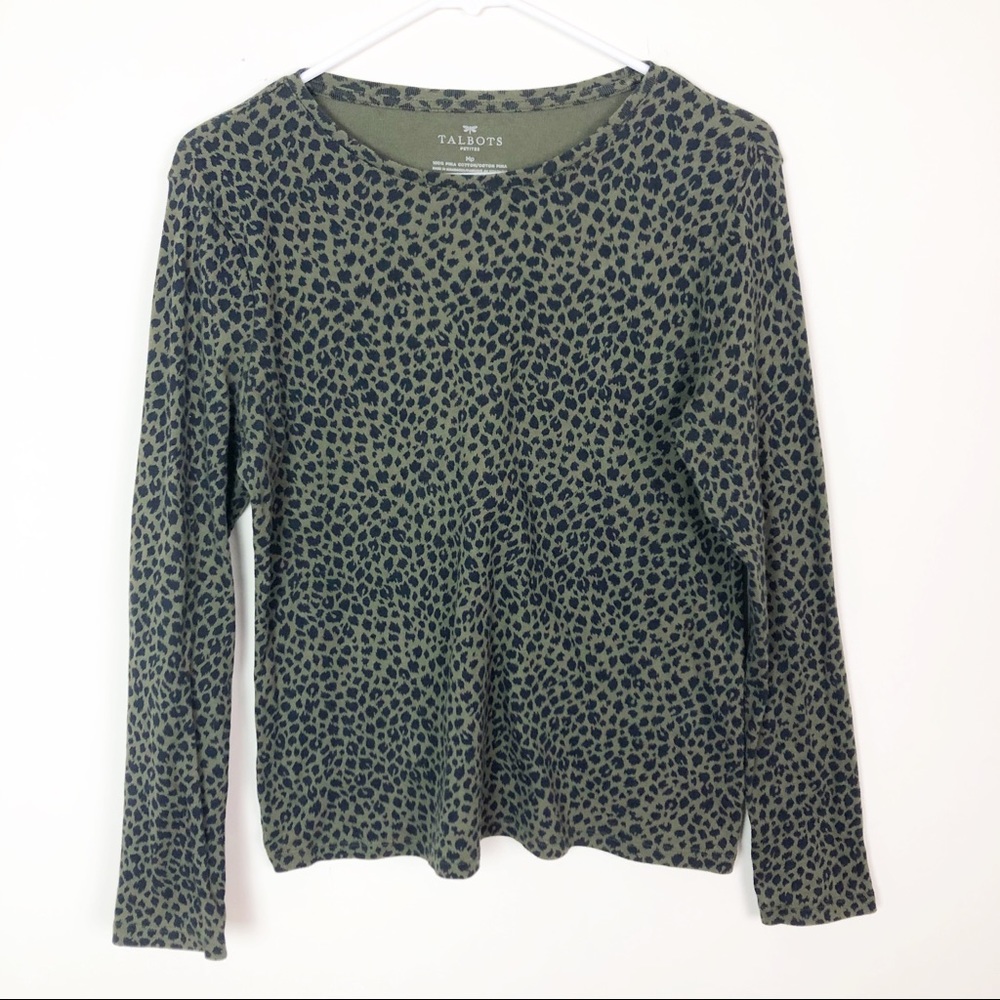 Talbots army green black cheetah long sleeve tee L - Picture 4 of 7